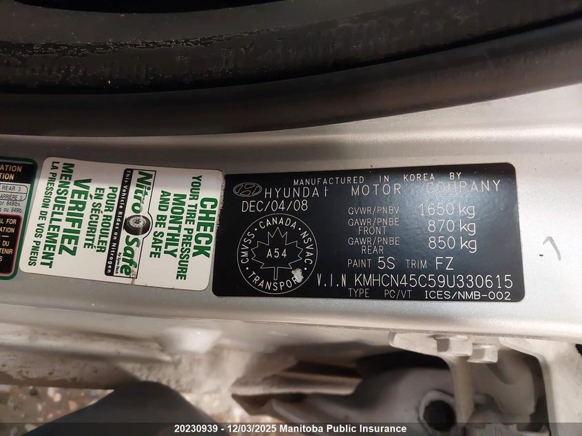 KMHCN45C59U330615 2009 HYUNDAI ACCENT photo no. 9