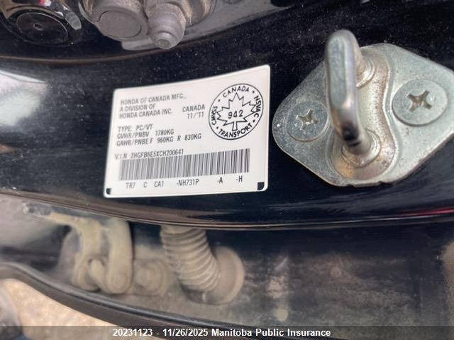 2012 Honda Civic Si VIN: 2HGFB6E5XCH200641 Lot: 20231123