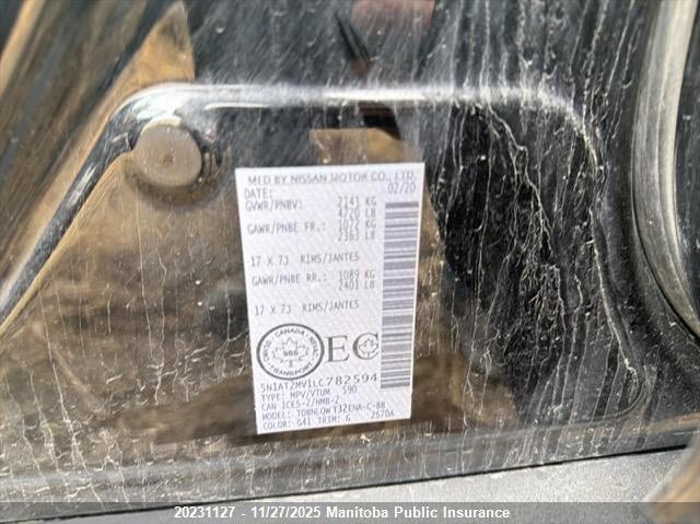 2020 Nissan Rogue Sv VIN: 5N1AT2MV1LC782594 Lot: 20231127