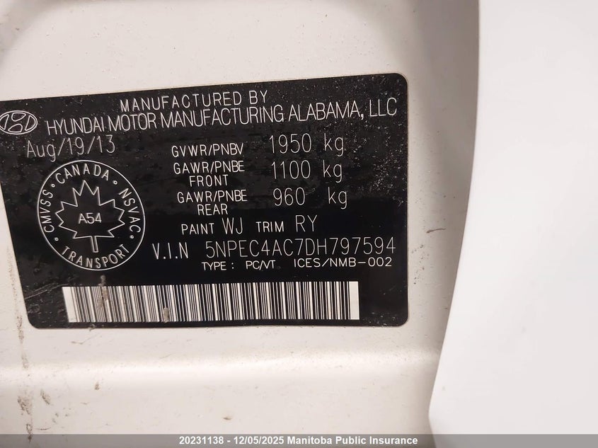 5NPEC4AC7DH797594 2013 HYUNDAI SONATA photo no. 9
