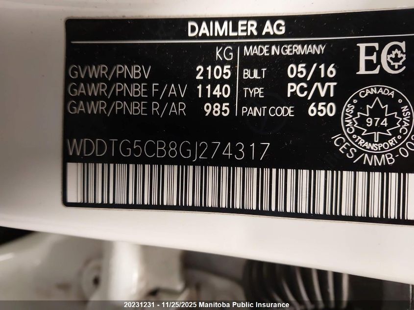 2016 Mercedes Benz Gla45 VIN: WDDTG5CB8GJ274317 Lot: 20231231