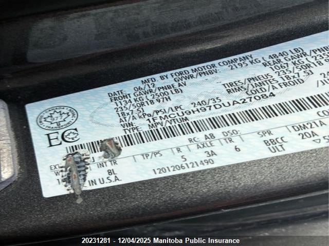 1FMCU9H97DUA27084 2013 FORD ESCAPE photo no. 9