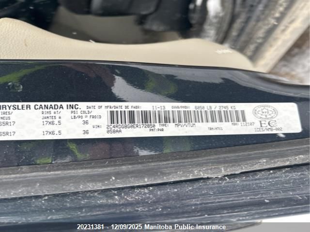 2014 Dodge Grand Caravan Se VIN: 2C4RDGBG0ER172850 Lot: 20231381