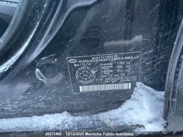2014 Hyundai Elantra Gl VIN: 5NPDH4AE8EH511445 Lot: 20231488