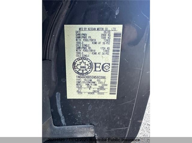 1N6AA06B55N560386 2005 NISSAN TITAN photo no. 9