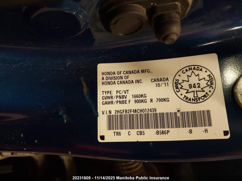 2HGFB2F48CH012439 2012 HONDA CIVIC photo no. 9