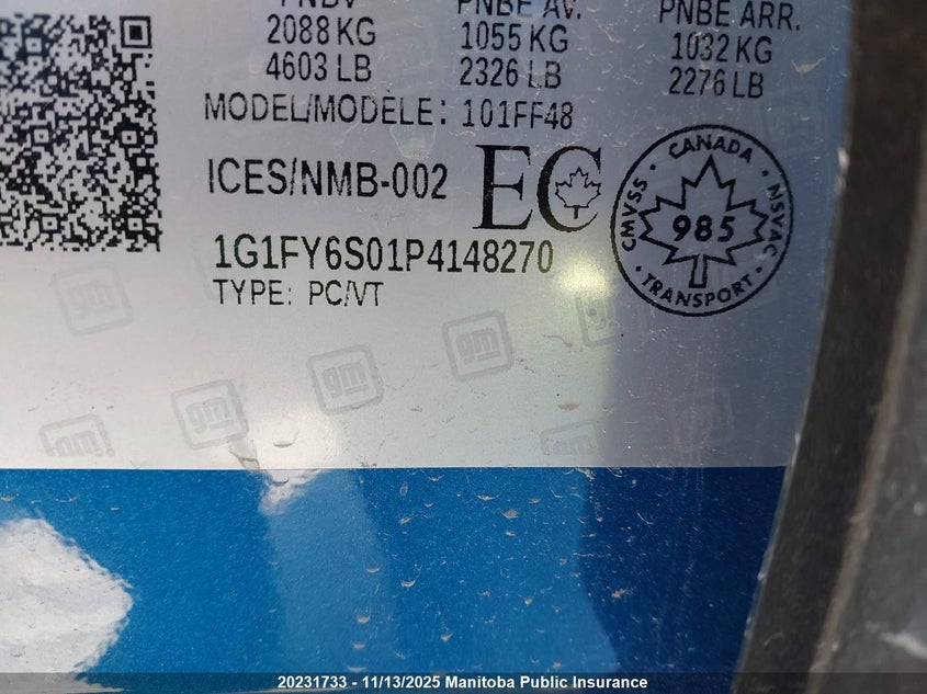 2023 Chevrolet Bolt Euv Lt VIN: 1G1FY6S01P4148270 Lot: 20231733