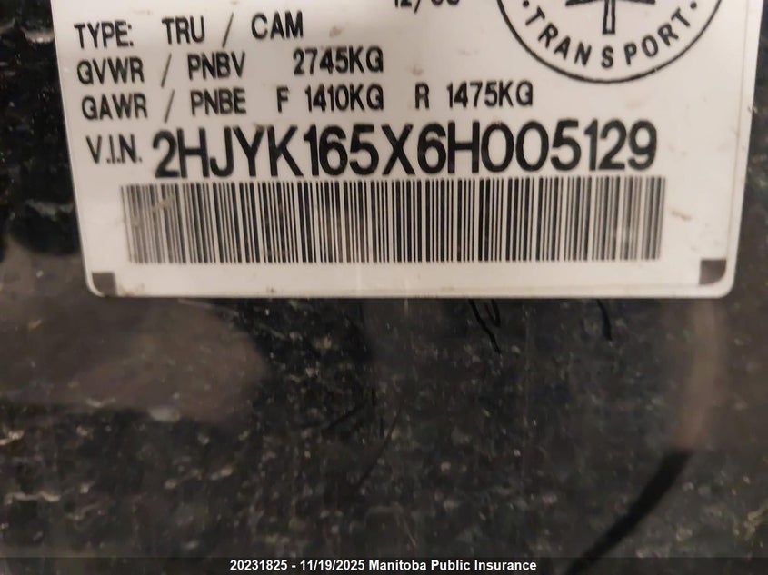 2006 Honda Ridgeline Ex-L VIN: 2HJYK165X6H005129 Lot: 20231825