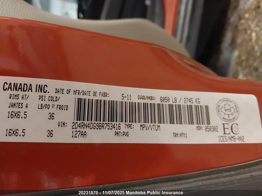 2011 Dodge Grand Caravan Se VIN: 2D4RN4DG9BR753416 Lot: 20231870