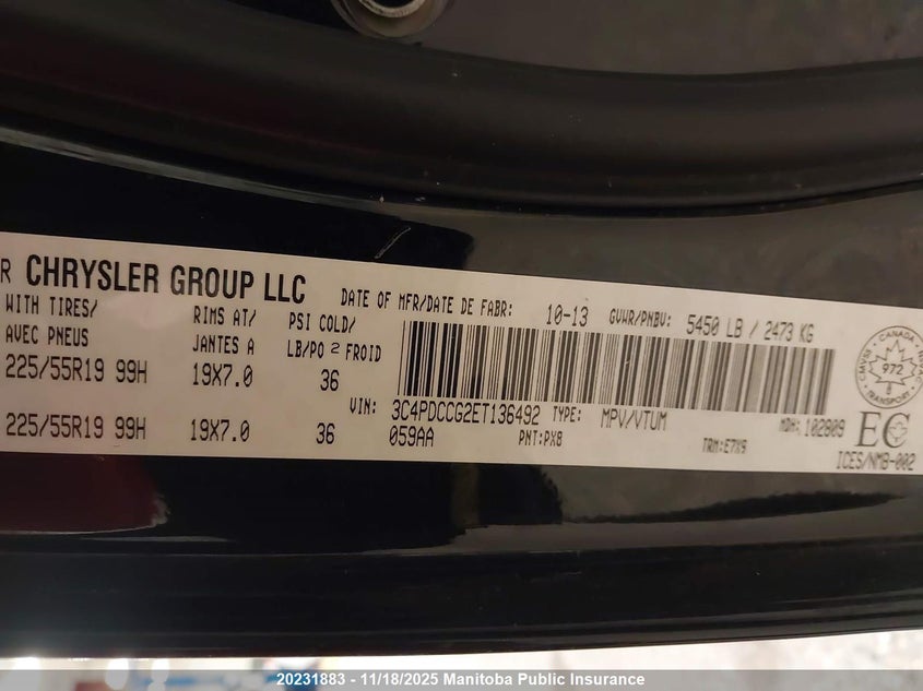 2014 Dodge Journey Sxt VIN: 3C4PDCCG2ET136492 Lot: 20231883