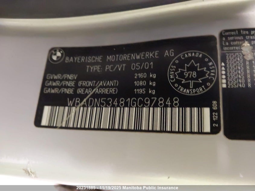 2001 BMW 540I VIN: WBADN53481GC97848 Lot: 20231885