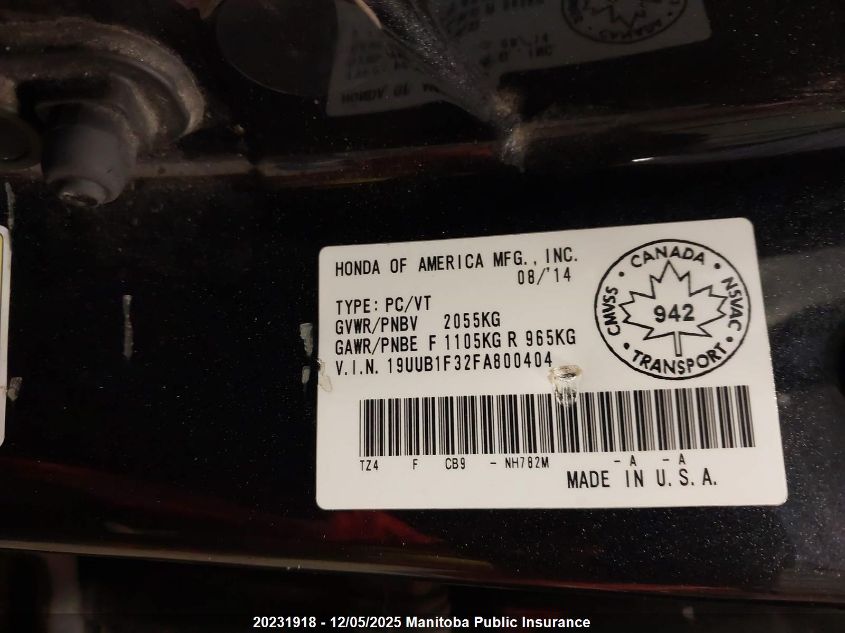 2015 Acura Tlx VIN: 19UUB1F32FA800404 Lot: 20231918