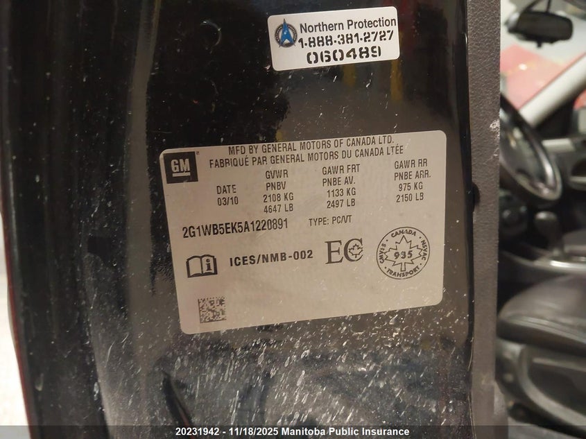 2010 Chevrolet Impala Lt V6 VIN: 2G1WB5EK5A1220891 Lot: 20231942