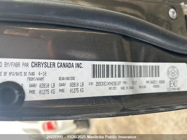 2010 Dodge Charger Sxt VIN: 2B3CA3CVXAH236107 Lot: 20231999