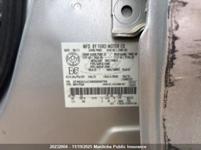 2011 Ford Edge Sel VIN: 2FMDK3JC9BBB68769 Lot: 20232004