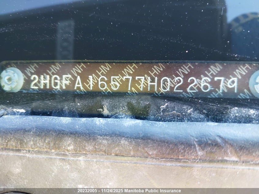 2007 Honda Civic Lx VIN: 2HGFA16577H022679 Lot: 20232005