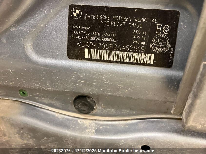 2009 BMW 328Xi VIN: WBAPK73569A452919 Lot: 20232076