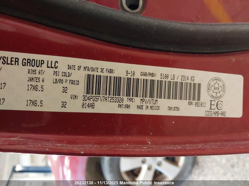 2010 Dodge Journey Sxt VIN: 3D4PG5FV7AT253320 Lot: 20232130