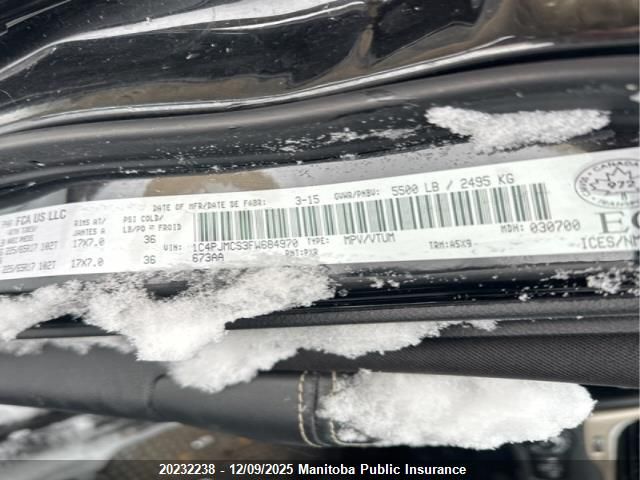 2015 Jeep Cherokee North VIN: 1C4PJMCS3FW684970 Lot: 20232238