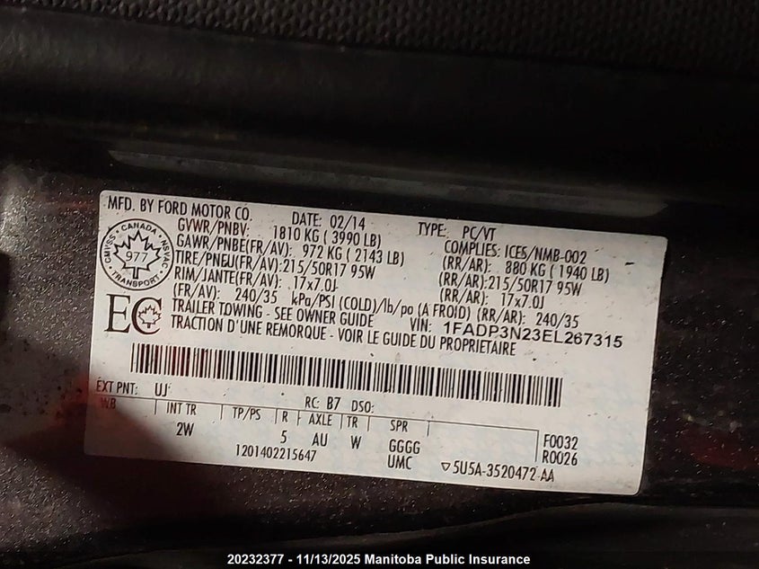 1FADP3N23EL267315 2014 FORD FOCUS photo no. 9