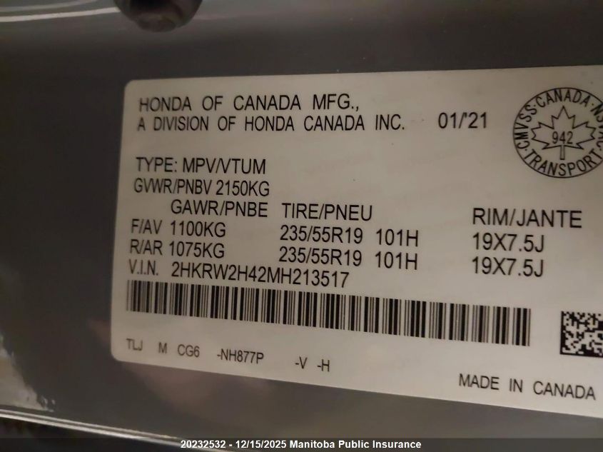 2021 Honda Cr-V Sport VIN: 2HKRW2H42MH213517 Lot: 20232532