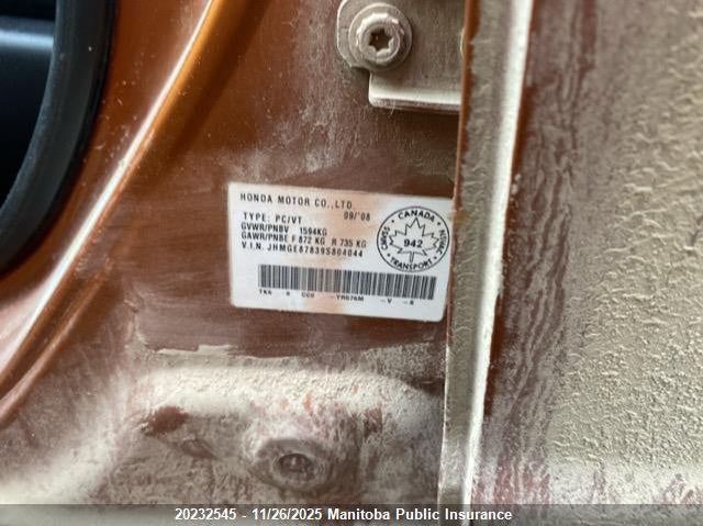 2009 Honda Fit Sport VIN: JHMGE87839S804044 Lot: 20232545