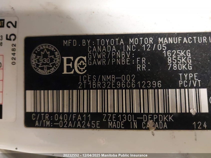 2T1BR32E96C612396 2006 TOYOTA COROLLA photo no. 9