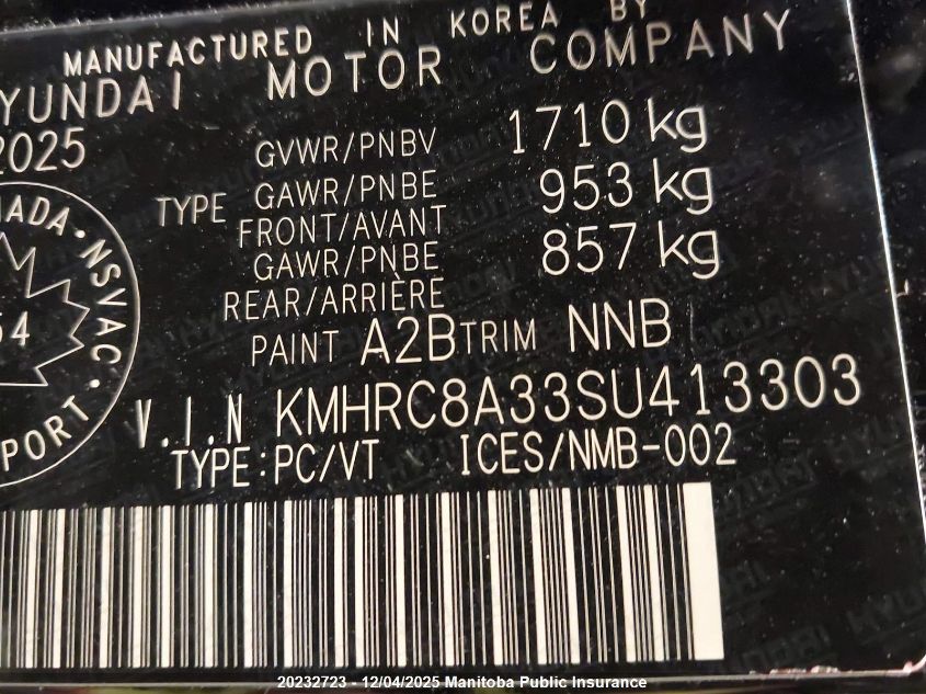 2025 Hyundai Venue Preferred VIN: KMHRC8A33SU413303 Lot: 20232723