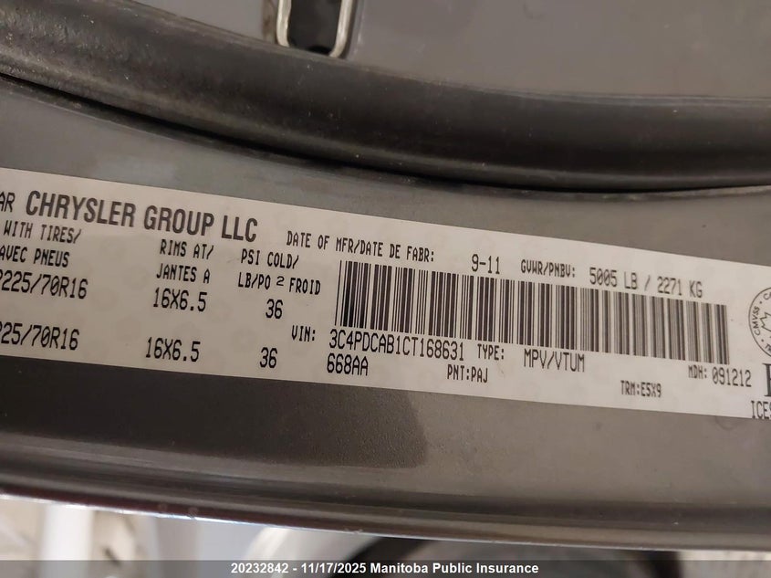 2012 Dodge Journey Se VIN: 3C4PDCAB1CT168631 Lot: 20232842