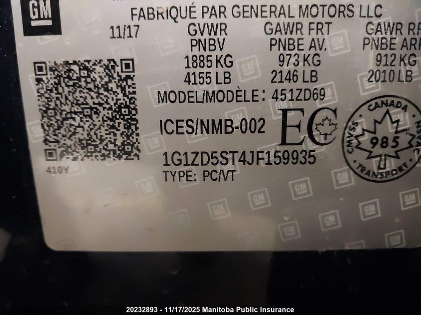 1G1ZD5ST4JF159935 2018 CHEVROLET MALIBU photo no. 9