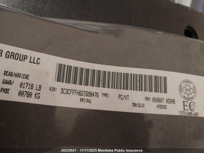 2013 Fiat 500 Abarth VIN: 3C3CFFFH6DT698476 Lot: 20232927