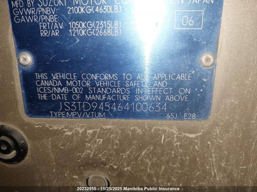 2006 Suzuki Grand Vitara Ja V6 VIN: JS3TD945464100634 Lot: 20232955