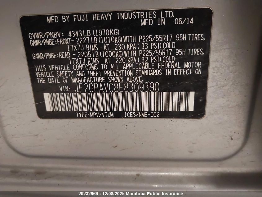 2014 Subaru Xv Crosstrek Touring VIN: JF2GPAVC8E8309390 Lot: 20232969