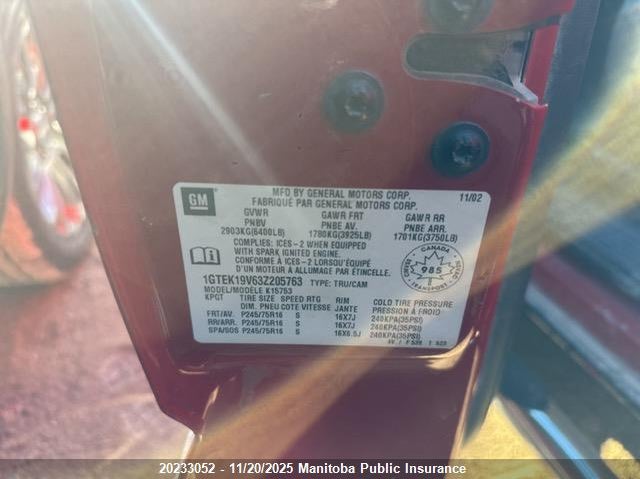 2003 GMC Sierra 1500 Sl Ext Cab VIN: 1GTEK19V63Z205763 Lot: 20233052