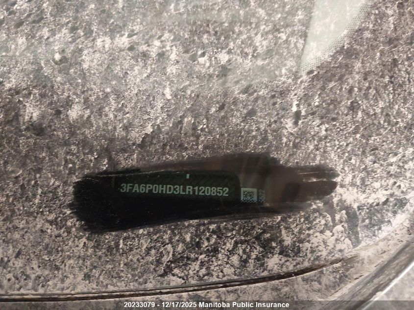 2020 Ford Fusion Se VIN: 3FA6P0HD3LR120852 Lot: 20233079