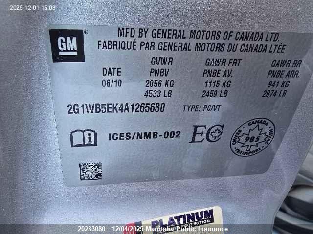 2G1WB5EK4A1265630 2010 CHEVROLET IMPALA photo no. 9