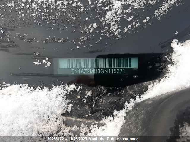 2016 Nissan Murano Sv VIN: 5N1AZ2MH3GN115271 Lot: 20233172