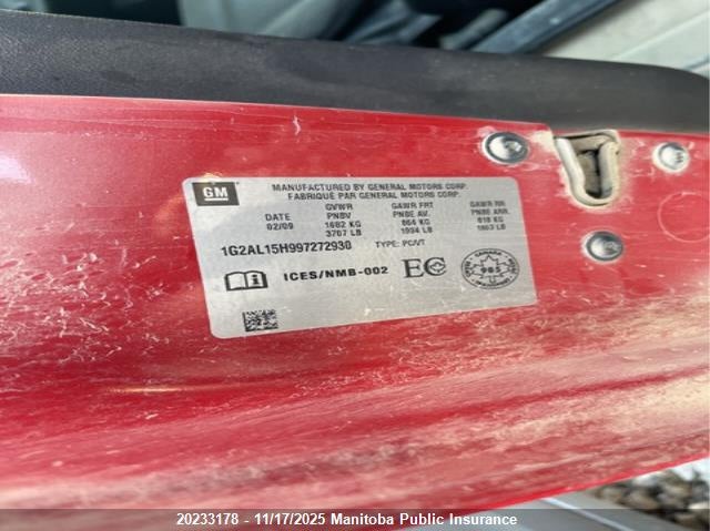 2009 Pontiac G5 VIN: 1G2AL15H997272930 Lot: 20233178