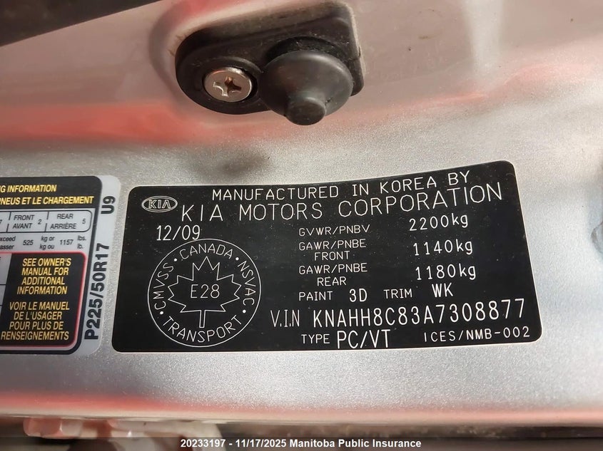 2010 Kia Rondo Lx VIN: KNAHH8C83A7308877 Lot: 20233197