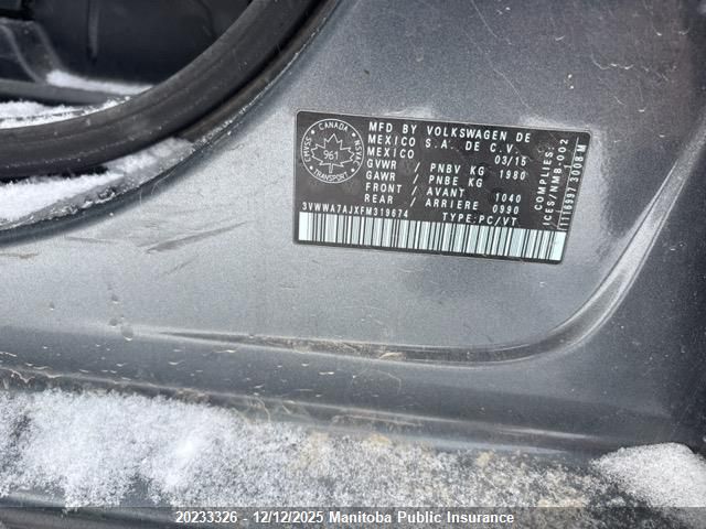 2015 Volkswagen Jetta 2.0 Tdi VIN: 3VWWA7AJXFM319674 Lot: 20233326