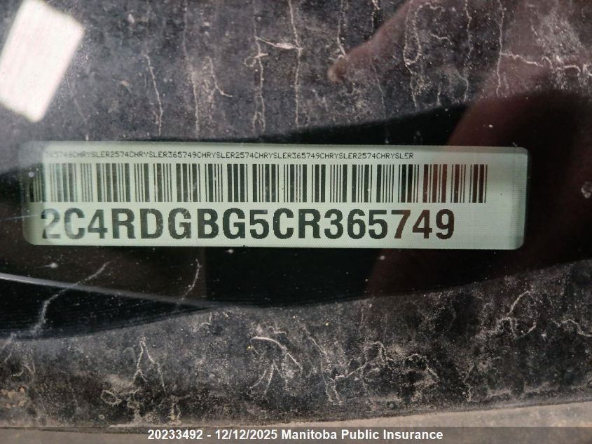 2012 Dodge Grand Caravan Crew VIN: 2C4RDGBG5CR365749 Lot: 20233492
