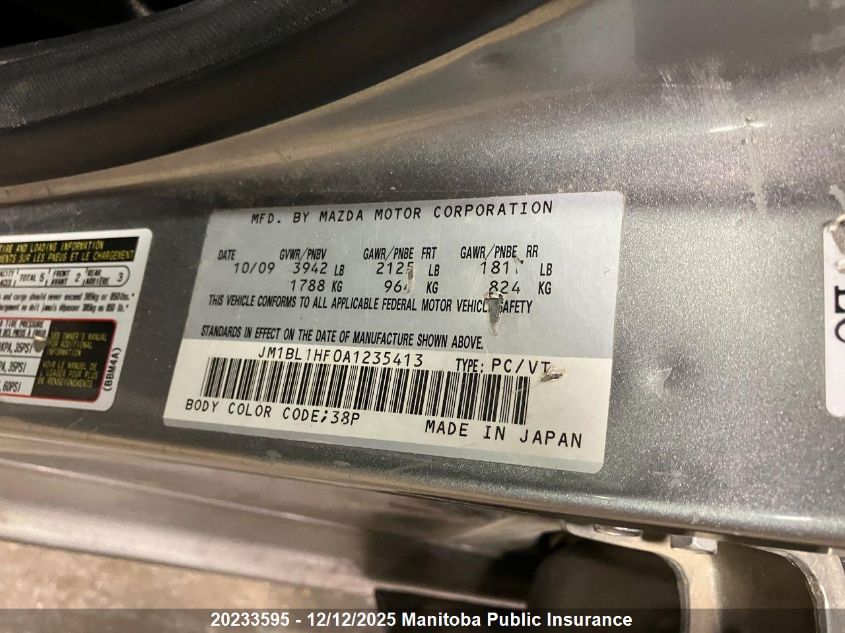 2010 Mazda 3 Mazda Sport Gx VIN: JM1BL1HF0A1235413 Lot: 20233595