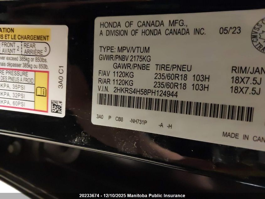 2023 Honda Cr-V Sport VIN: 2HKRS4H58PH124944 Lot: 20233674