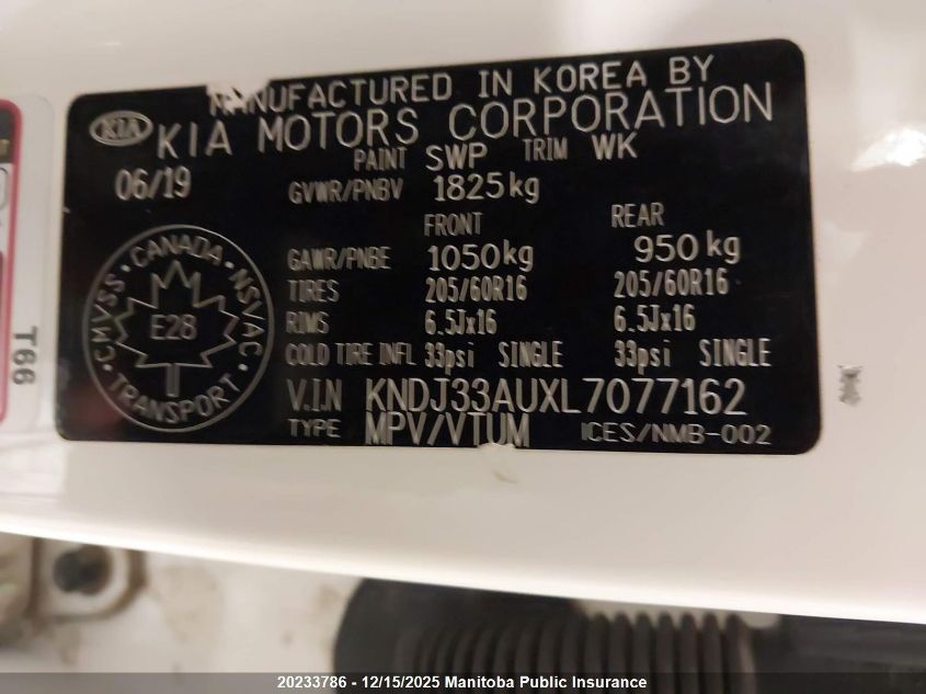 2020 Kia Soul Ex VIN: KNDJ33AUXL7077162 Lot: 20233786