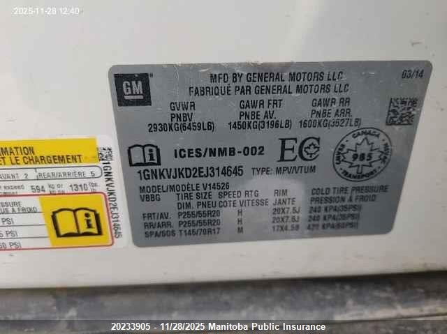 1GNKVJKD2EJ314645 2014 CHEVROLET TRAVERSE photo no. 9
