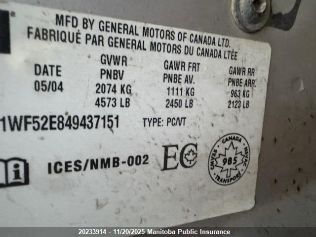 2004 Chevrolet Impala VIN: 2G1WF52E849437151 Lot: 20233914