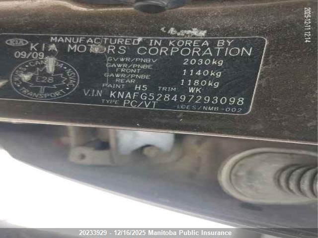 2009 Kia Rondo Ex VIN: KNAFG528497293098 Lot: 20233929