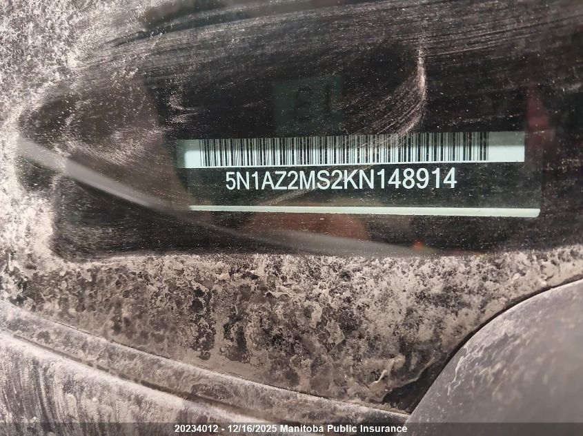 2019 Nissan Murano Sl VIN: 5N1AZ2MS2KN148914 Lot: 20234012