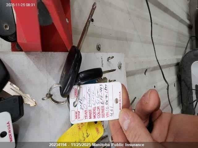 2007 Honda Civic Lx VIN: 1HGFA165X7L800461 Lot: 20234194