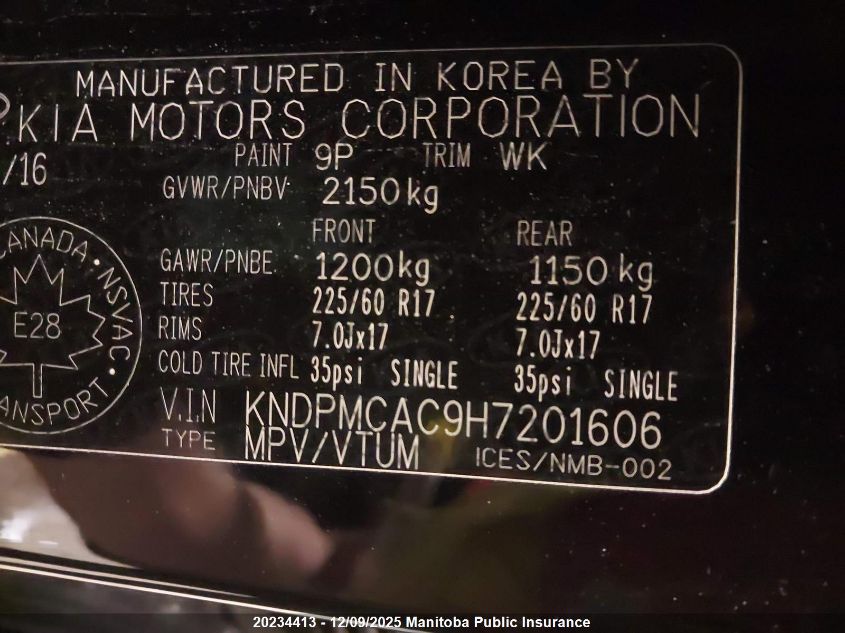 2017 Kia Sportage Lx VIN: KNDPMCAC9H7201606 Lot: 20234413